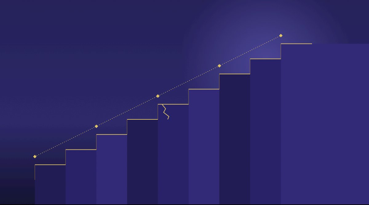 An indigo staircase rises to the right, each step edged in gold; one step is repaired with gold.